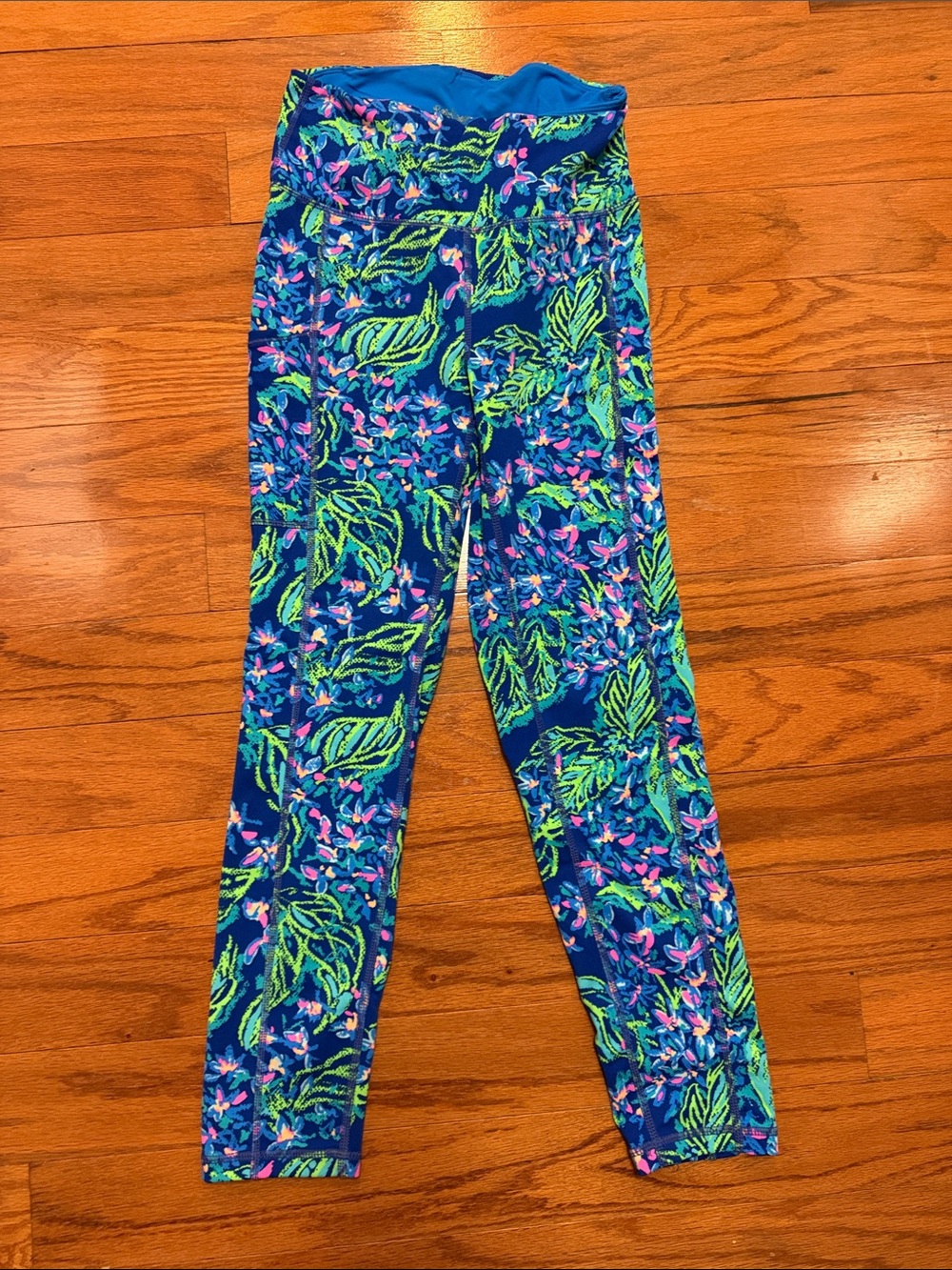Lilly Pulitzer Bright Blue Tropical Leaf Print Leggings